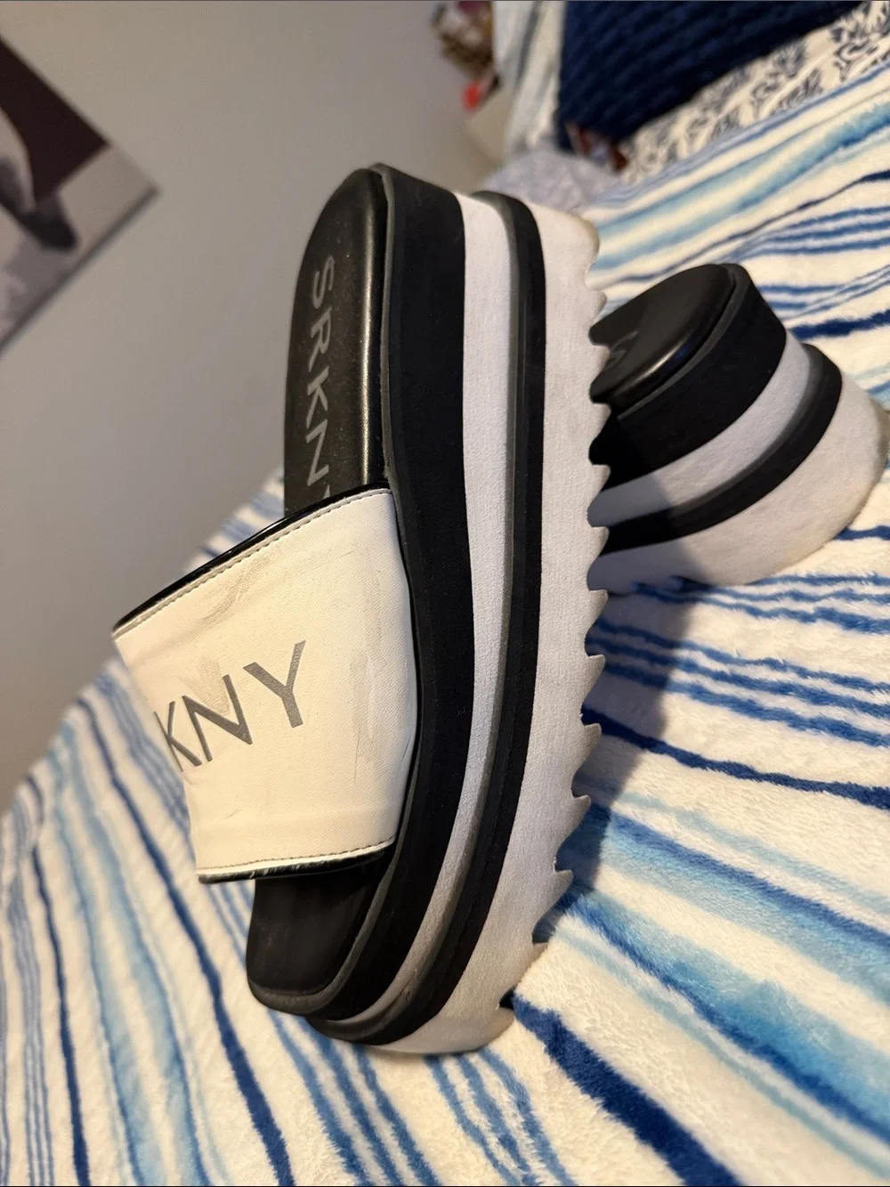 SRKNY Logo Slide Sandals in Black and White